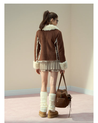 Vintage Faux Suede Shearling Toggle Jacket - CHINASQUAD