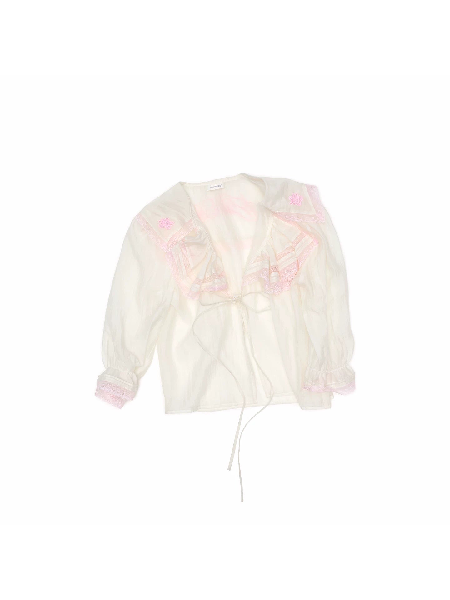 Contrast Ruffle Sailor Collar Chiffon Cropped Cardigan 1Jinn Studio