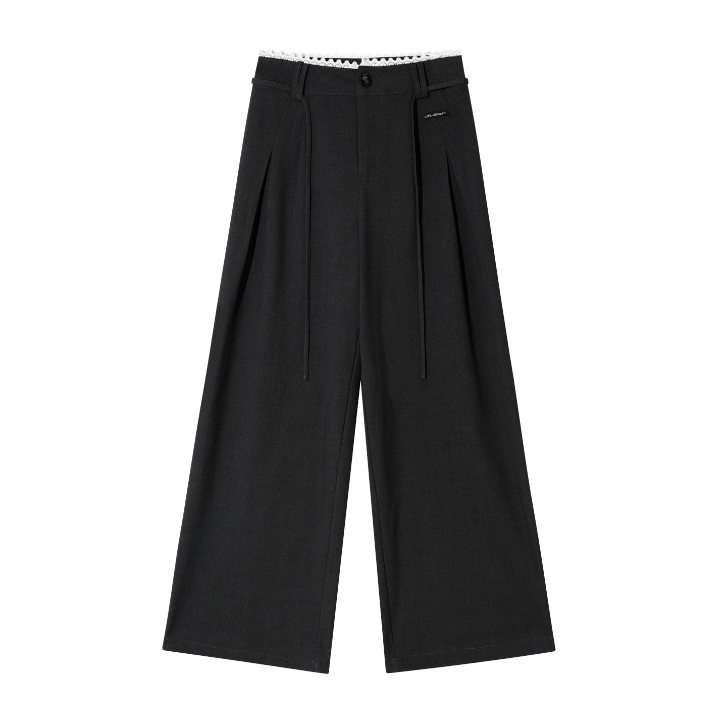 Lace-Trim Waist Tie Wide-Leg Pants