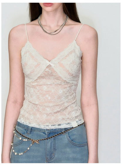 Lace Jacquard Bow Tie Camisole