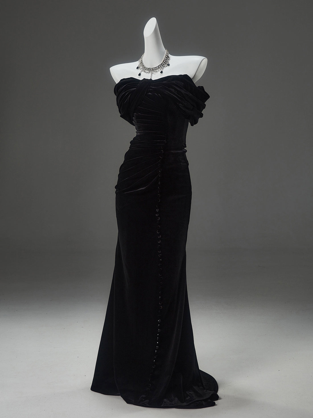 ROLA Noir Sculpted Velvet Couture Gown