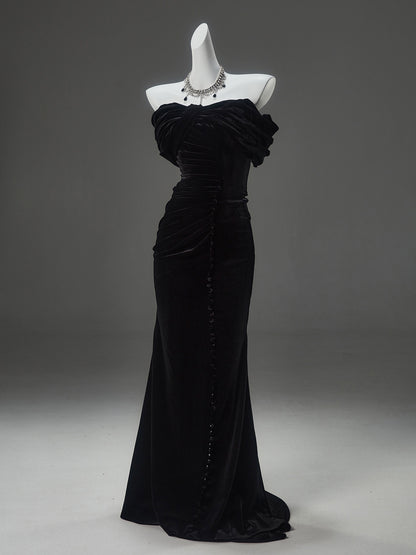 ROLA Noir Sculpted Velvet Couture Gown