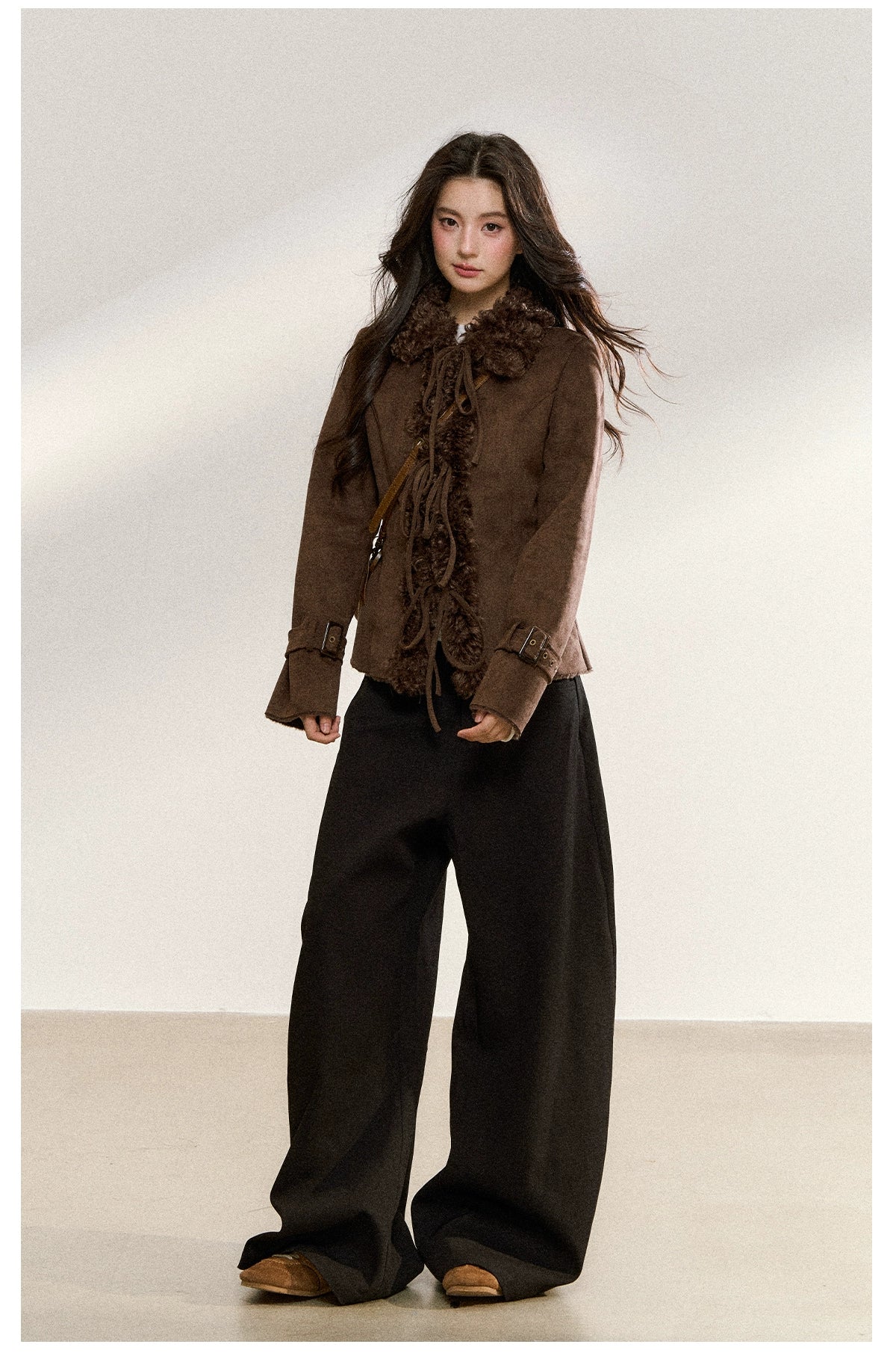 Brown Vintage Shearling Cropped Jacket