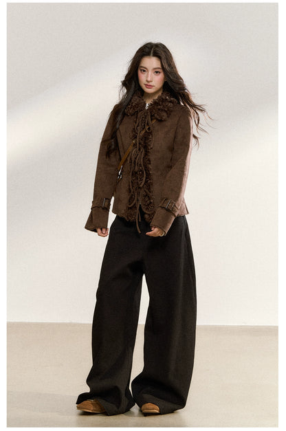 Brown Vintage Shearling Cropped Jacket