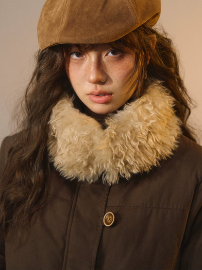 Detachable Fur-Collar Fitted Down Jacket