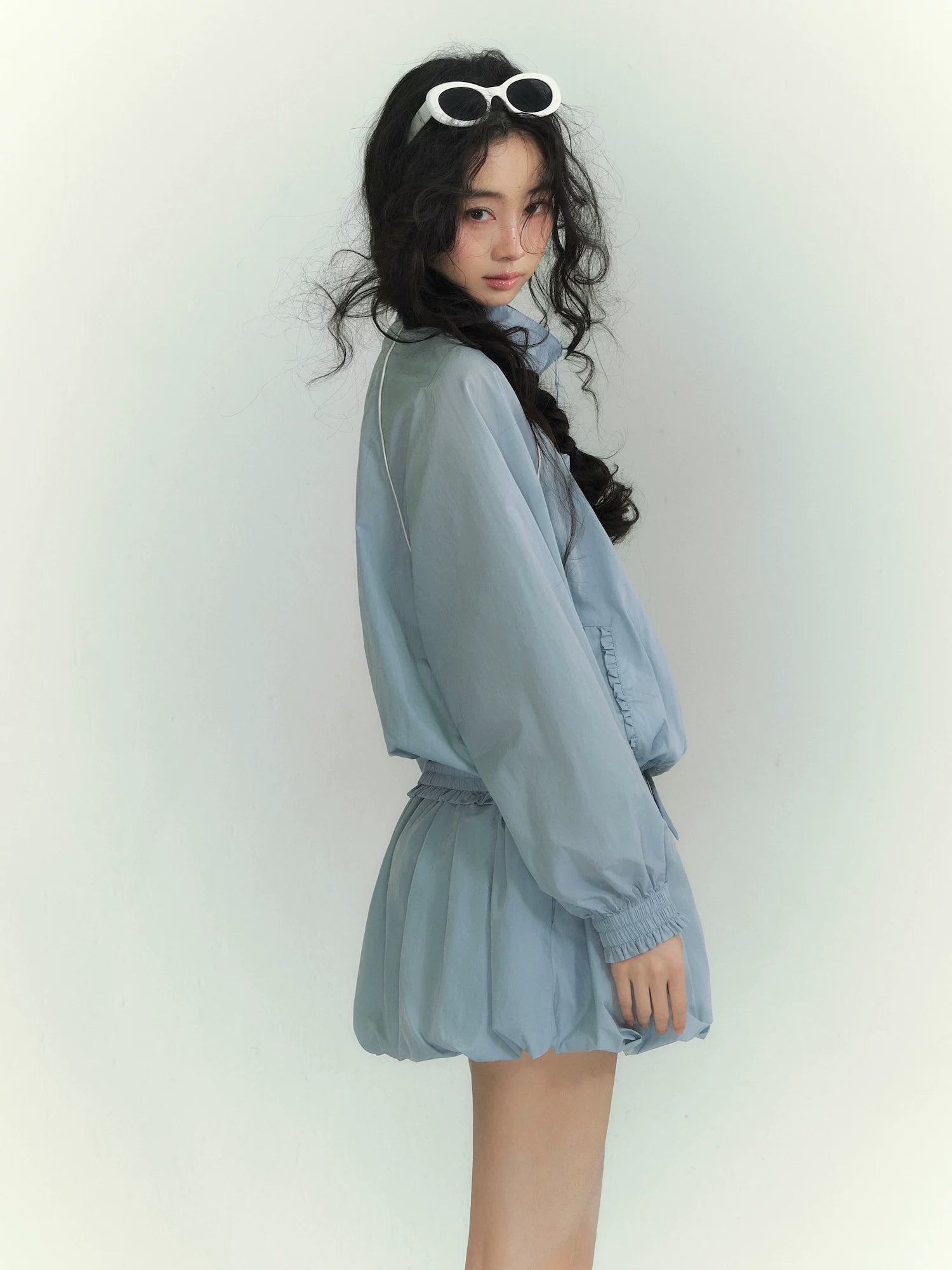 Floral Patchwork Casual Jacket & Bubble Dress Set Navy Dress(Pre-sale) / S