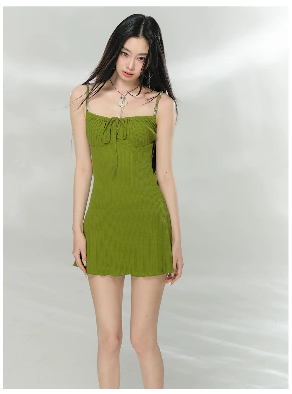 Avocado Green Slim-Fit Midi Slip Dress