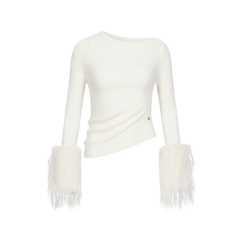 Asymmetric Off-Shoulder Slim-Fit Knit Base Layer