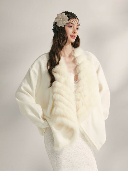 Fox Whisper Knit Fur Collar Cardigan Jacket