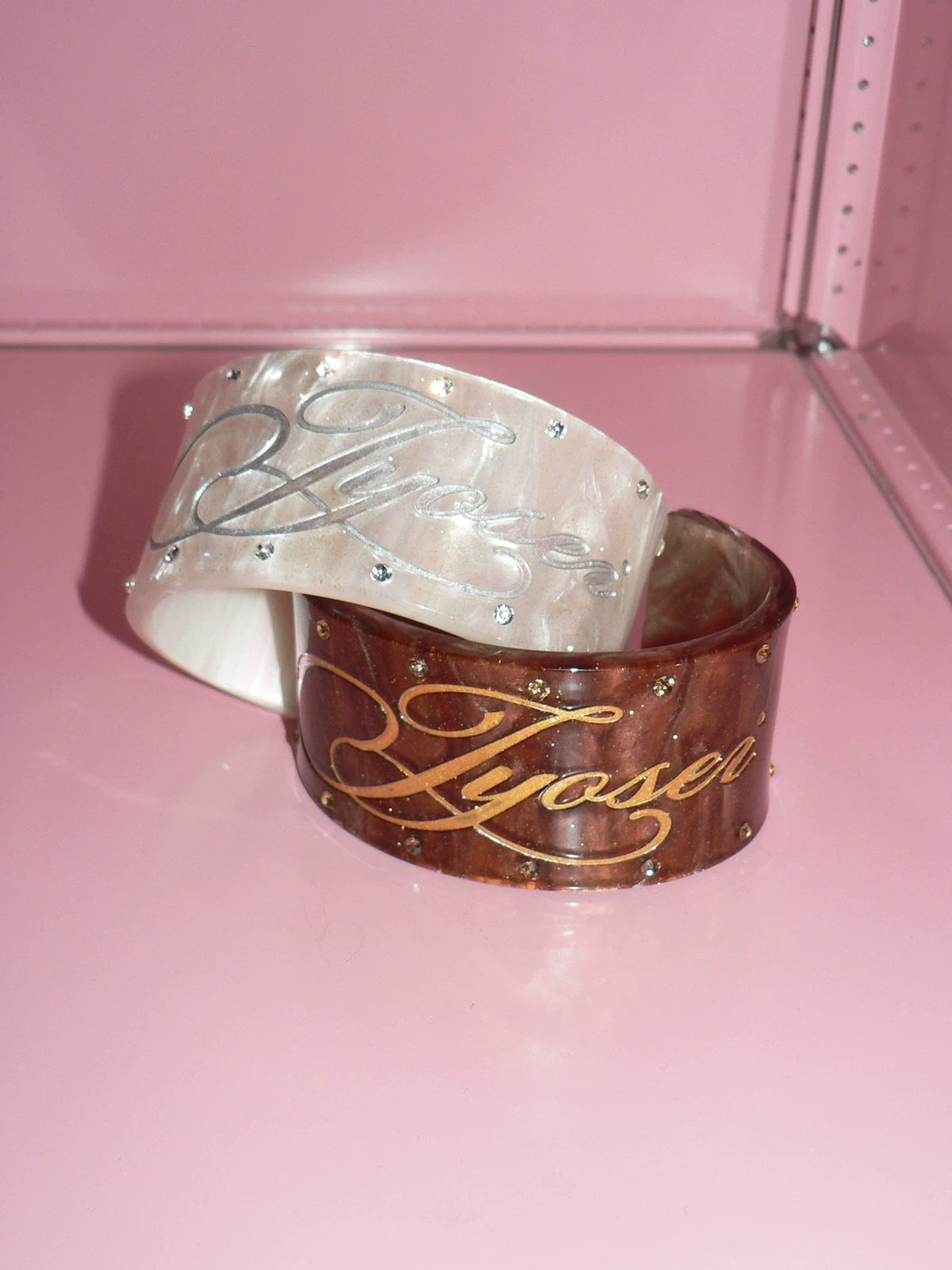 Vintage Crystal-Embellished Acrylic Wide Cuff Bracelet