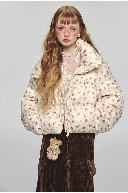 Floral 90% Duck Down Puffer Coat - CHINASQUAD