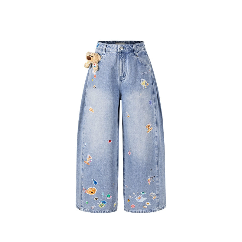 Blue Teddy Denim Wide-Leg Pants