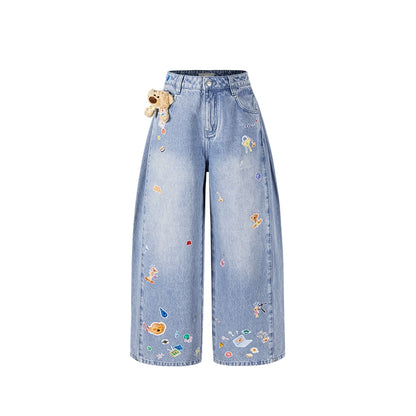 Blue Teddy Denim Wide-Leg Pants