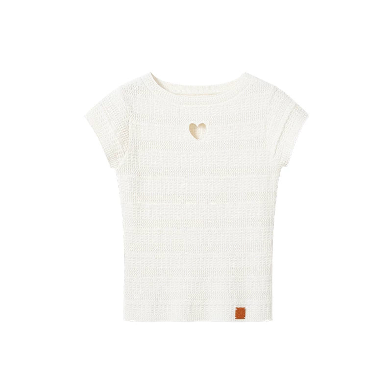 Heart Cut-Out Linen Blend Slim Tee