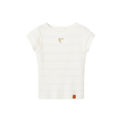 Heart Cut-Out Linen Blend Slim Tee