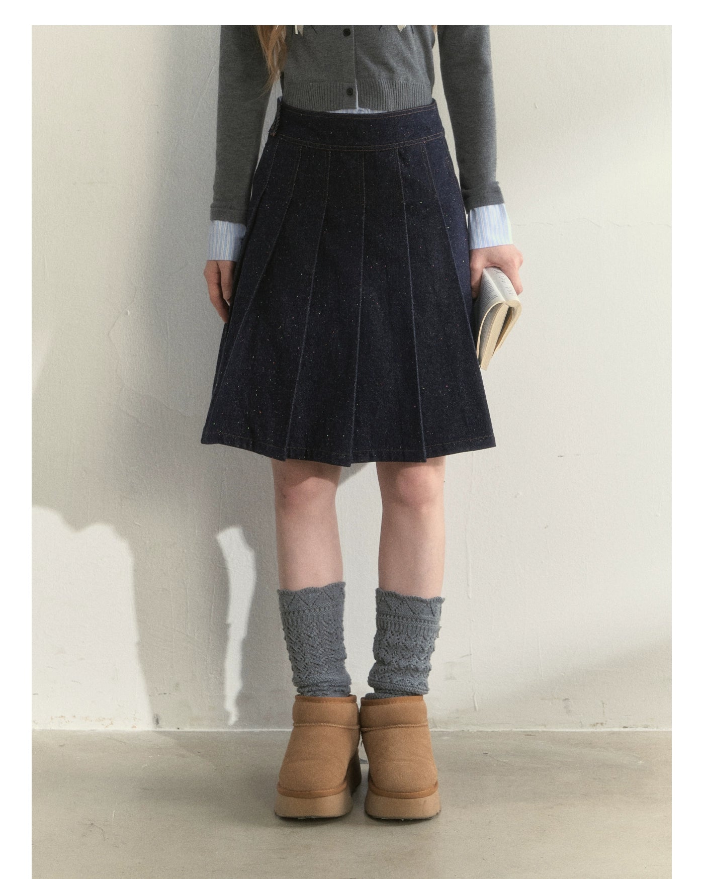 Polka-Dot Denim Quilted Jacket &amp; Skirt Set