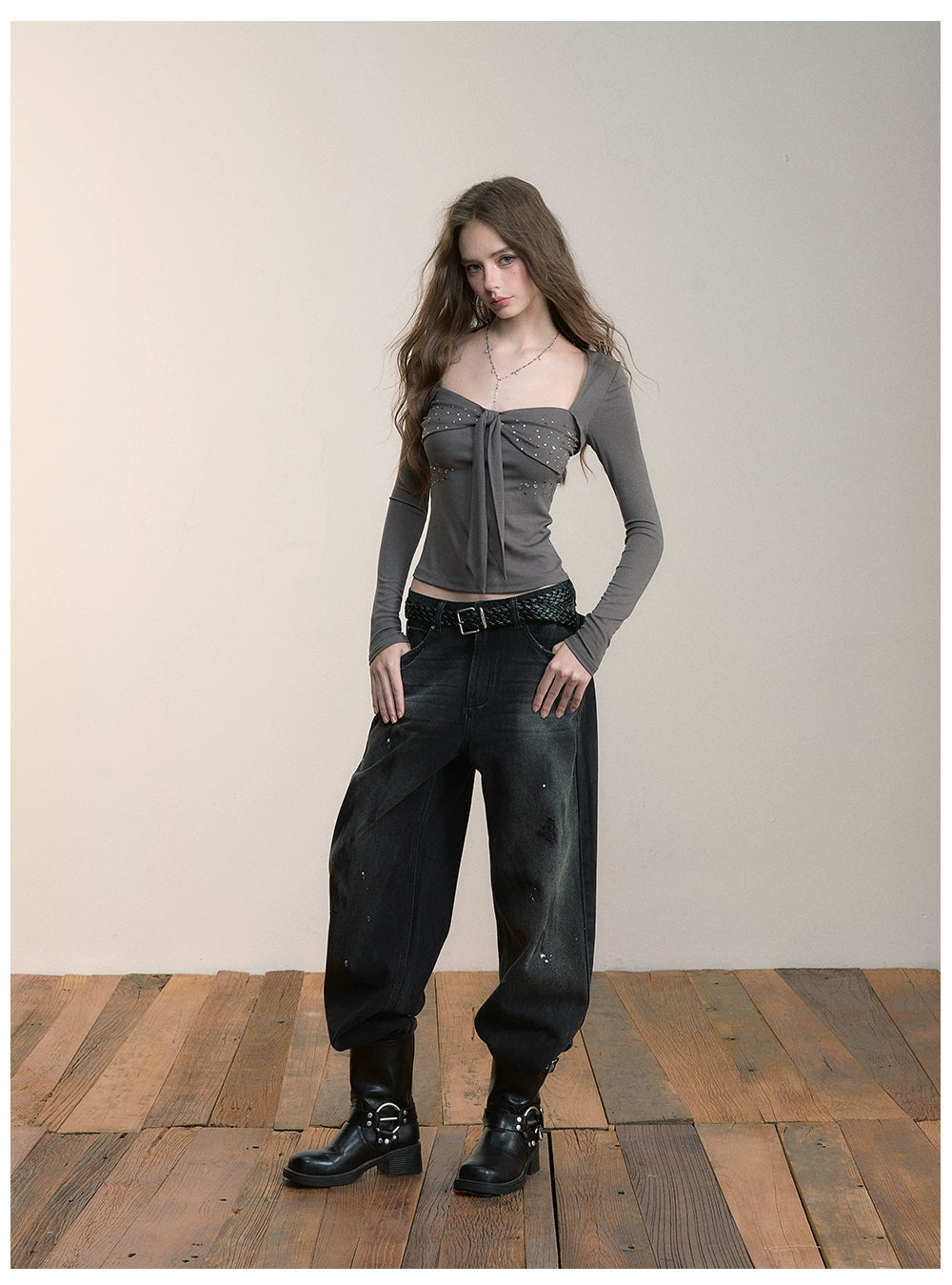 Heavy-Duty Distressed Wide-Leg Jeans - CHINASQUAD