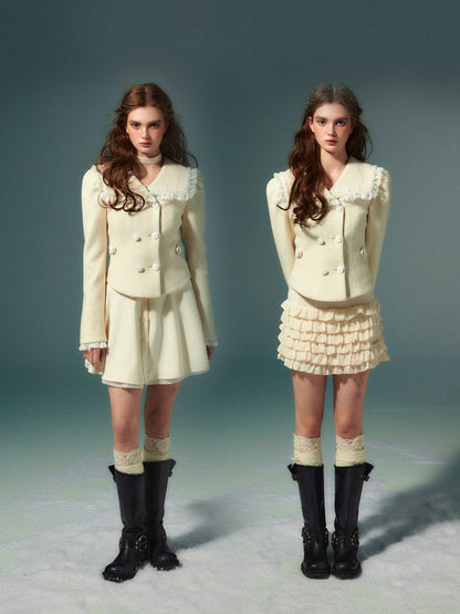 Naval Collar Wool Jacket &amp; Skirt Set - CHINASQUAD