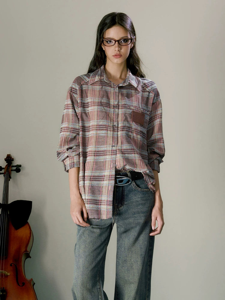 Brown &amp; Blue Plaid Shirt Jacket - CHINASQUAD