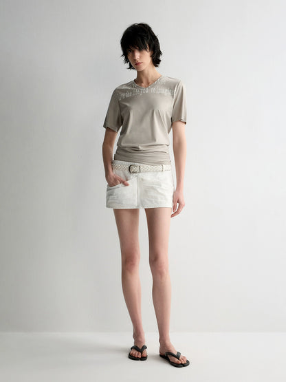 All-Over Print V-Neck Stacked Waist T-shirt