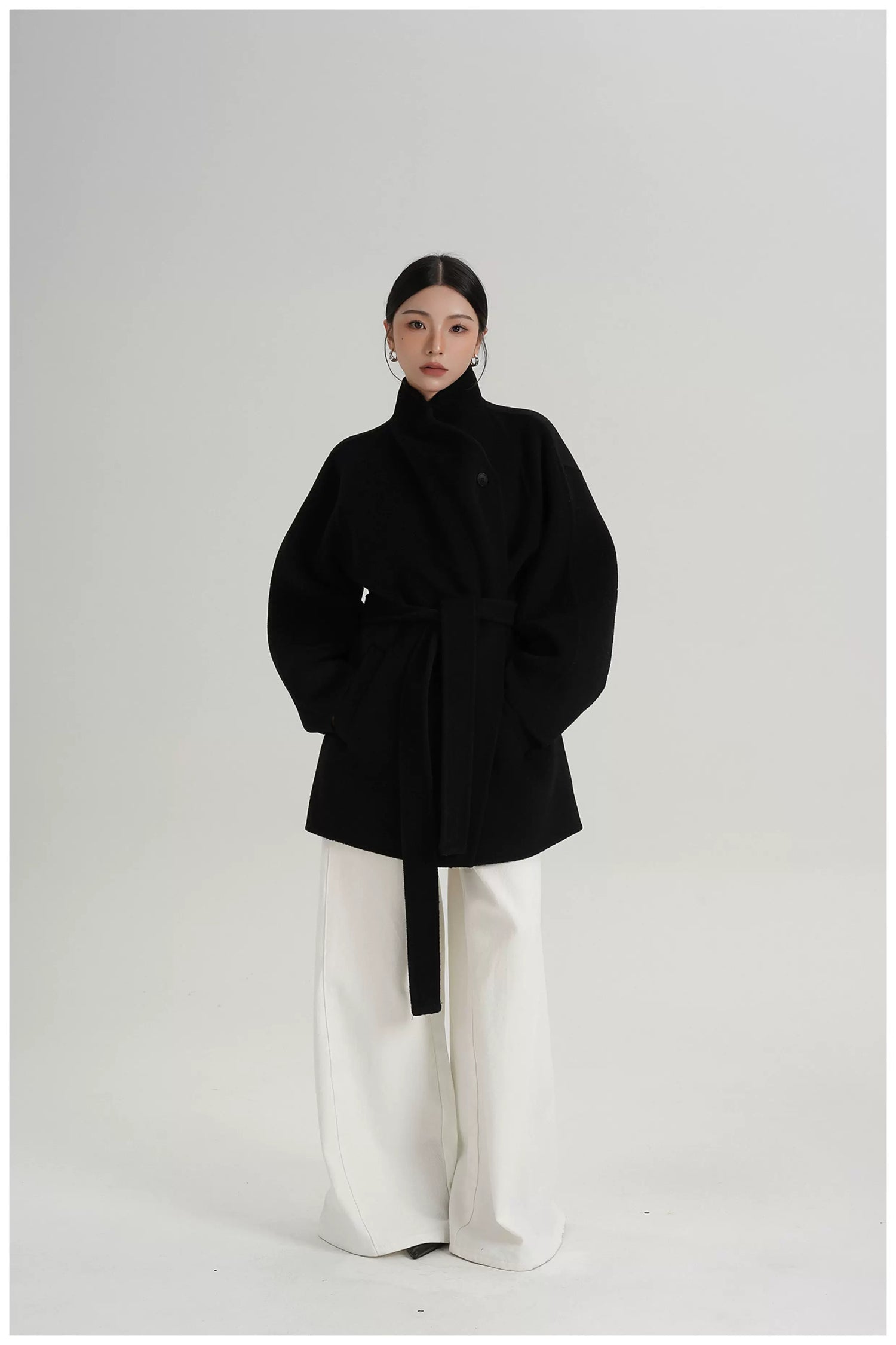 Tie-Belt Mid-Length Double-Faced Wool Jacket