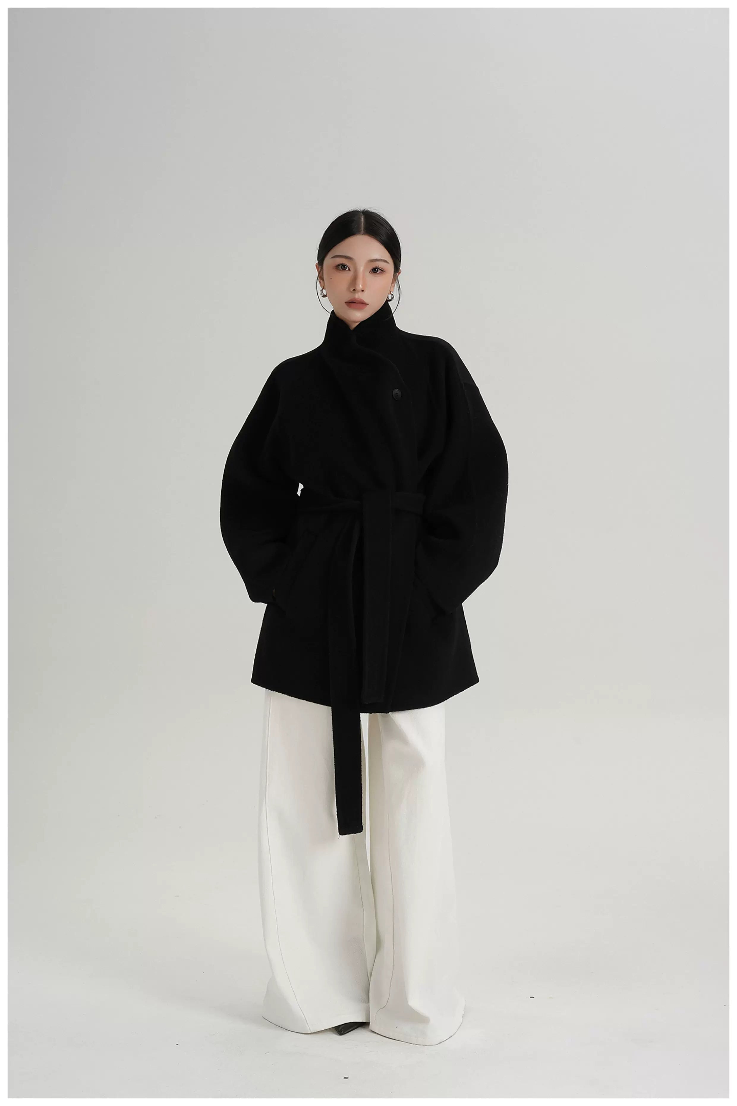 Tie-Belt Mid-Length Double-Faced Wool Jacket