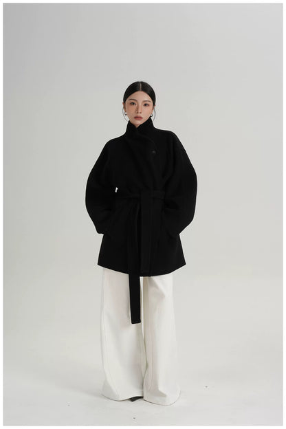 Tie-Belt Mid-Length Double-Faced Wool Jacket