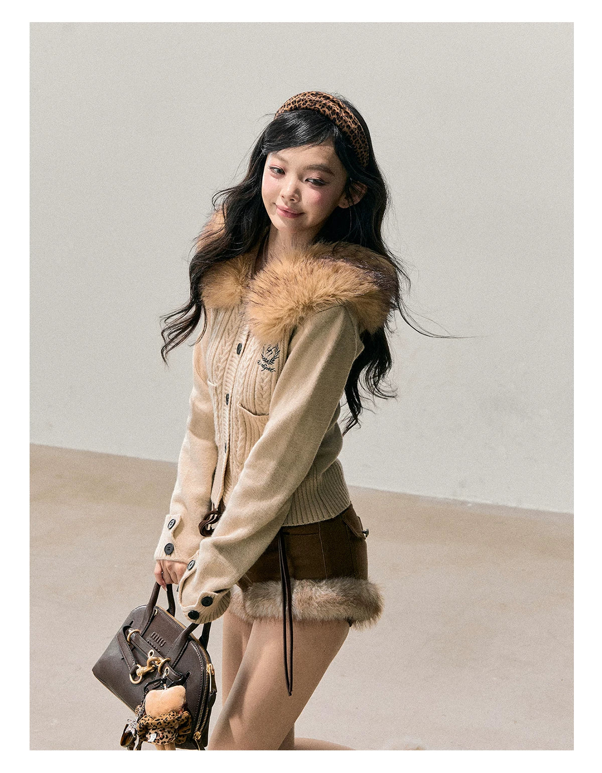 Faux-Fur Wide-Leg Winter Mini Shorts
