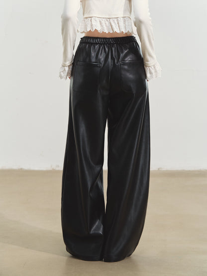 Relaxed Curve‑Hem PU Pants - CHINASQUAD