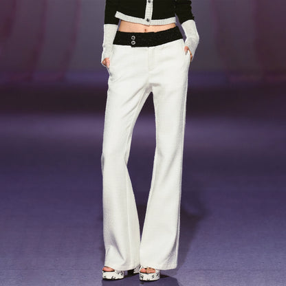 Wide-Waist Subtle Flared Tailored Trousers