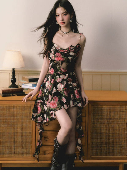 Black &amp; Pink Rose Floral Dress