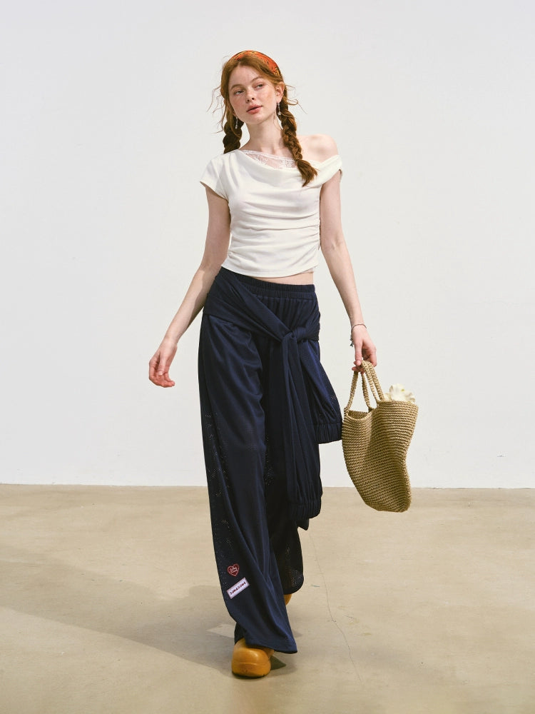 Asymmetric Neckline Fake Two-piece T-shirt