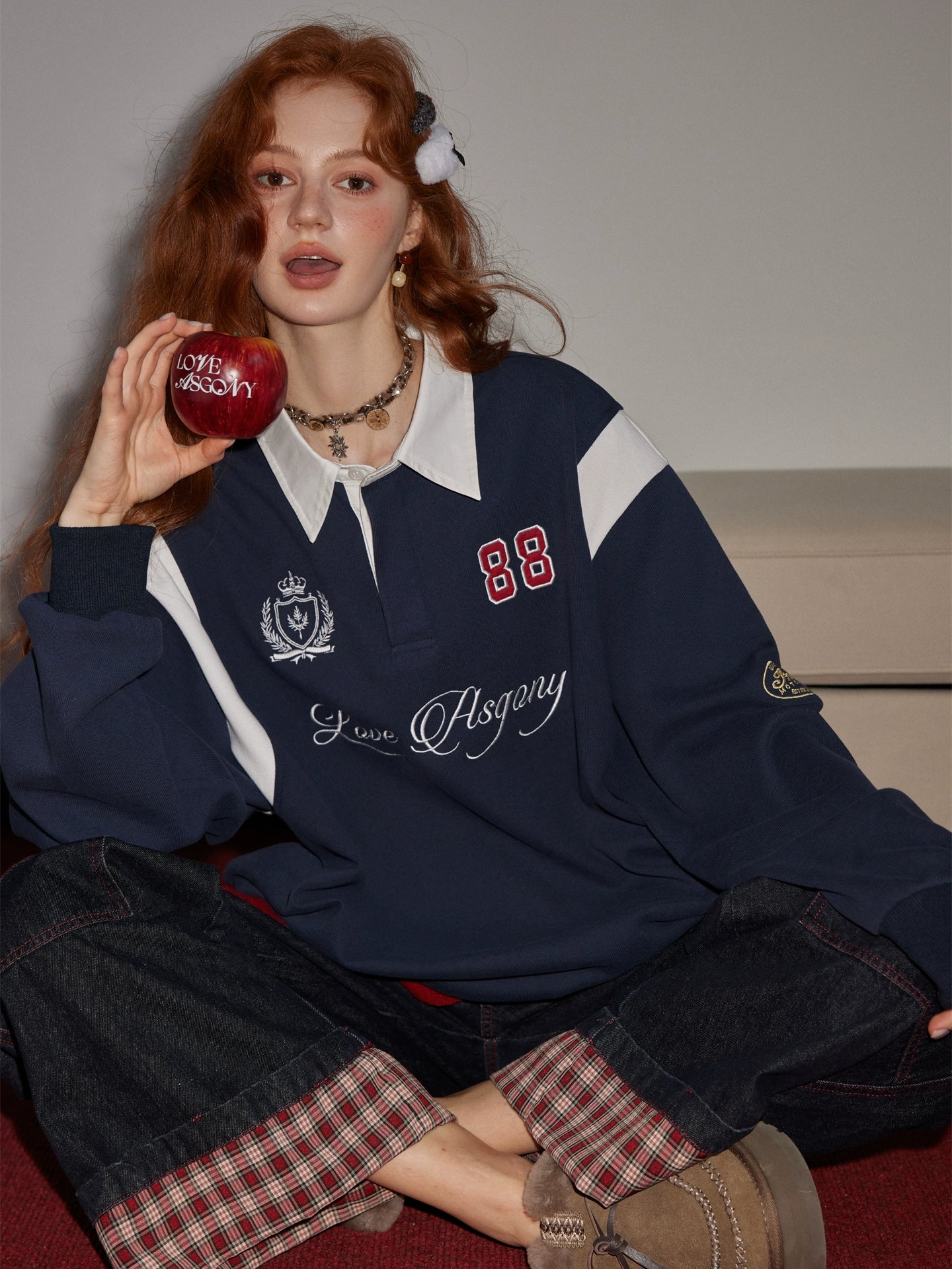 Embroidered Drawstring Rugby Polo Sweatshirt - CHINASQUAD