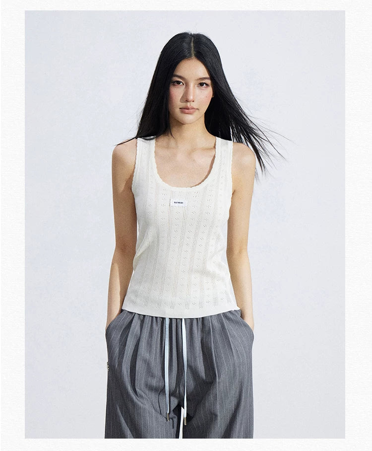 Lace Trim Textured Ice Silk Tank Top