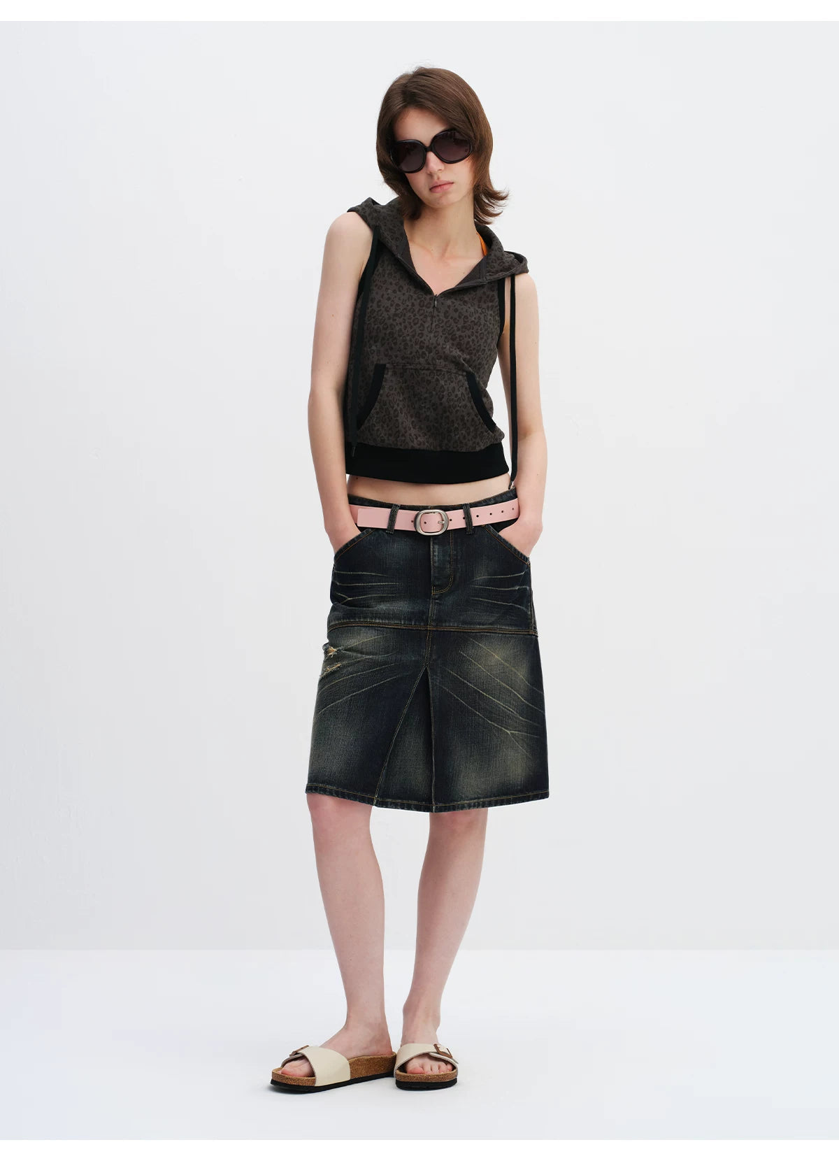 Cool-Tone Leopard Hooded Sleeveless Hoodie