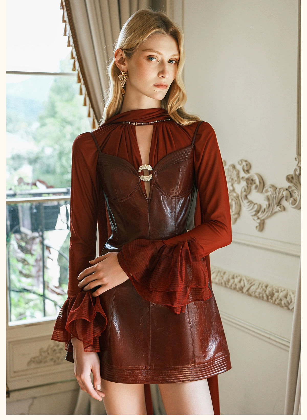 Leah Eco Leather Metal Ring Strap A-Line Dress