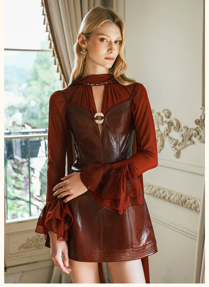 Leah Eco Leather Metal Ring Strap A-Line Dress