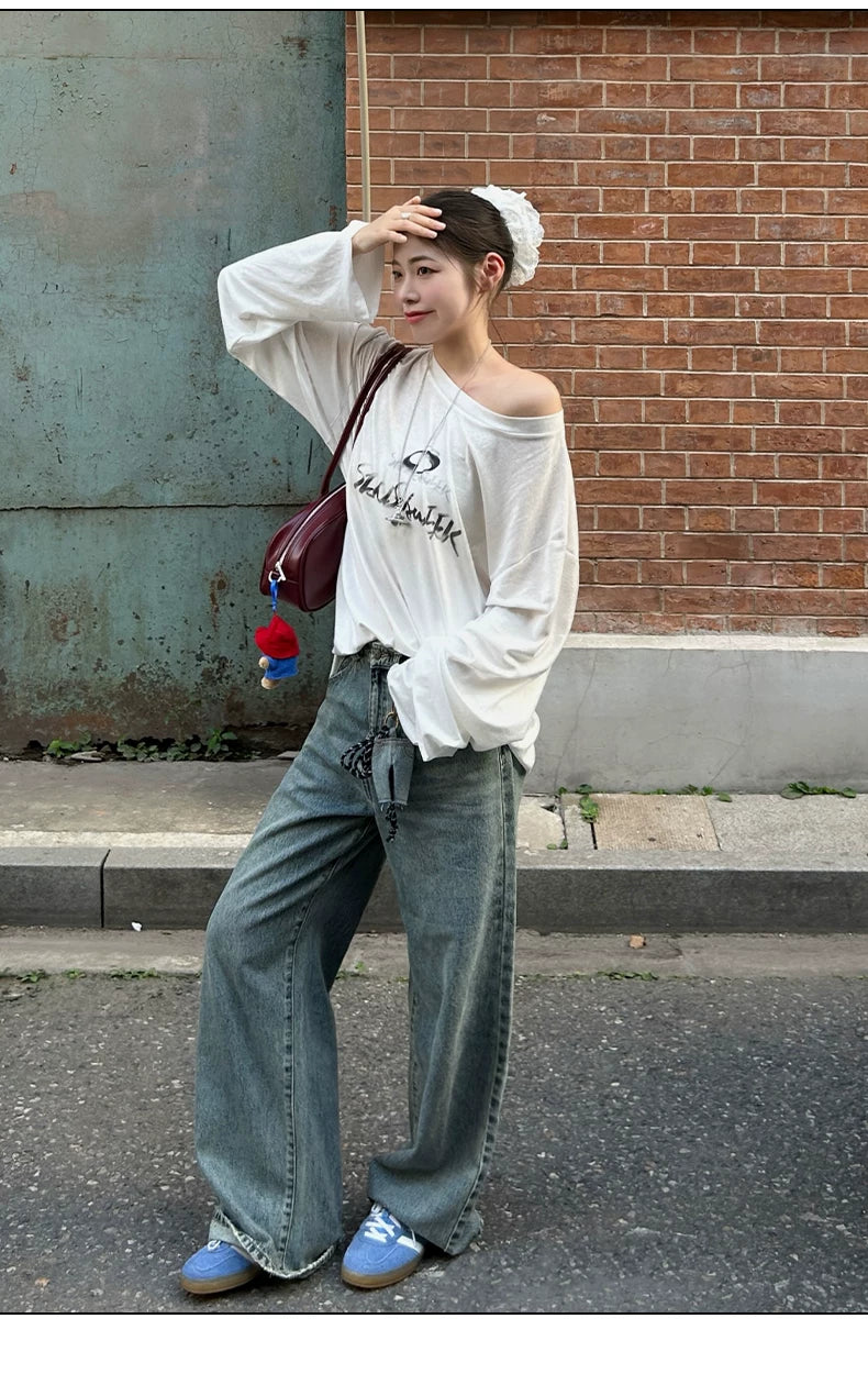 Vintage Washed Spray-Effect Long-Sleeve T-Shirt