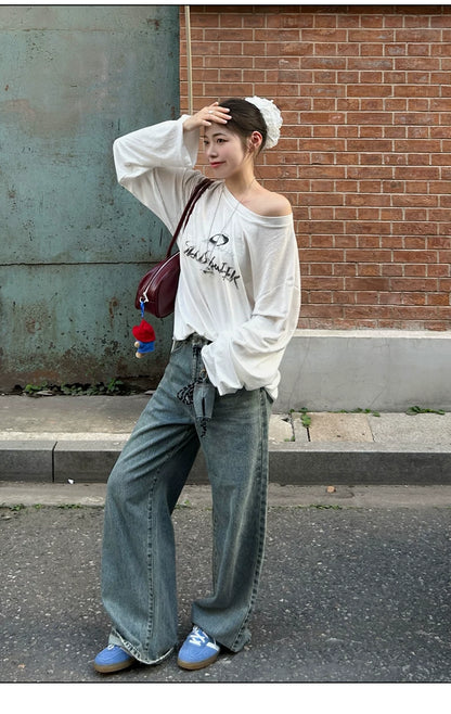 Vintage Washed Spray-Effect Long-Sleeve T-Shirt