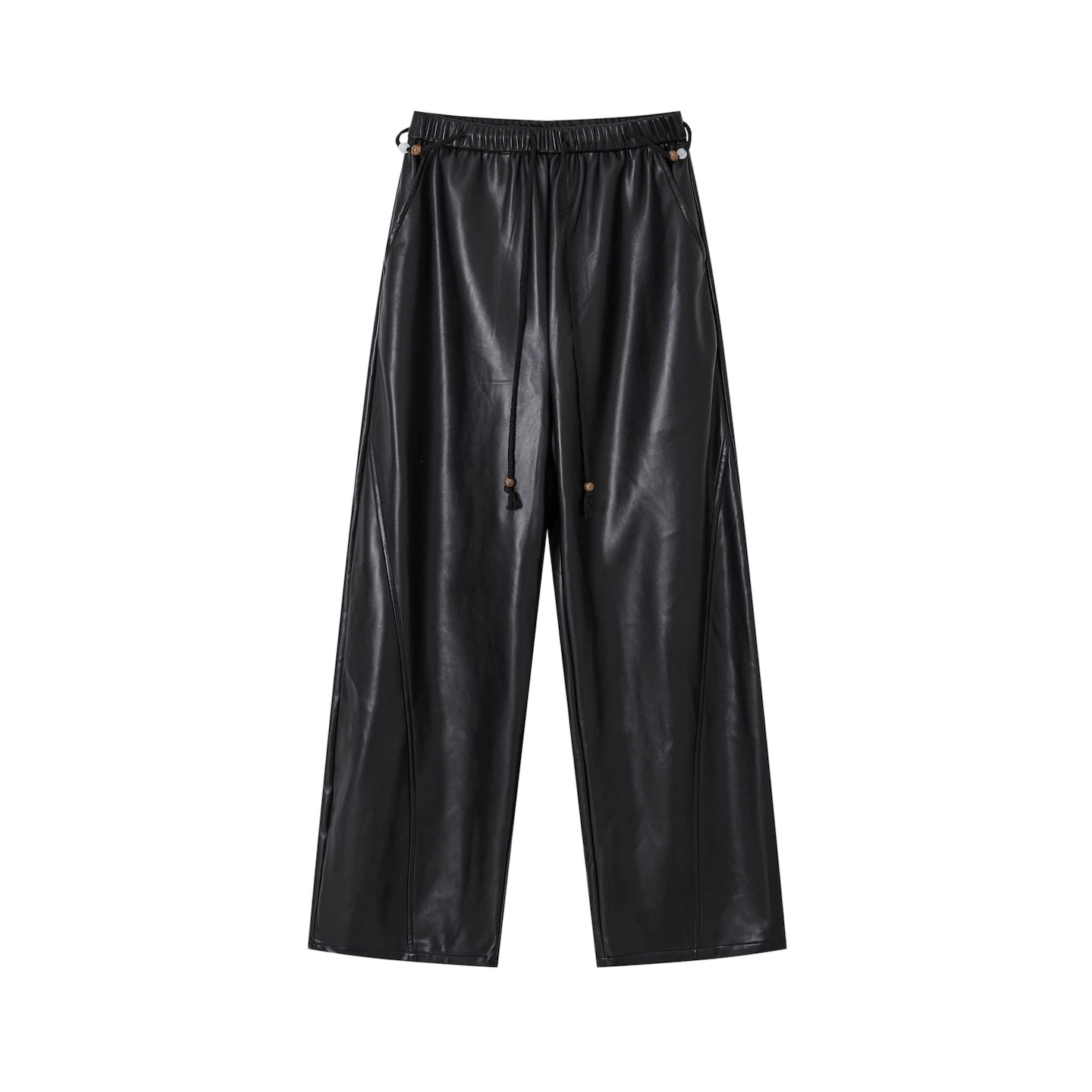 Relaxed Curve‑Hem PU Pants - CHINASQUAD