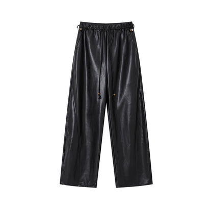 Relaxed Curve‑Hem PU Pants - CHINASQUAD