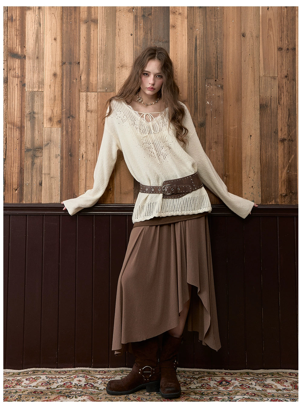 Irregular Spliced Vintage Pleated Skirt