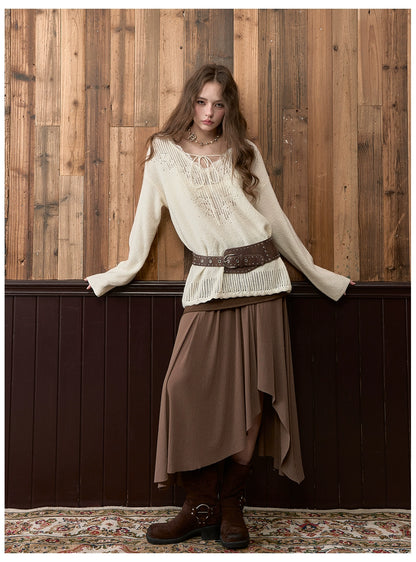 Irregular Spliced Vintage Pleated Skirt