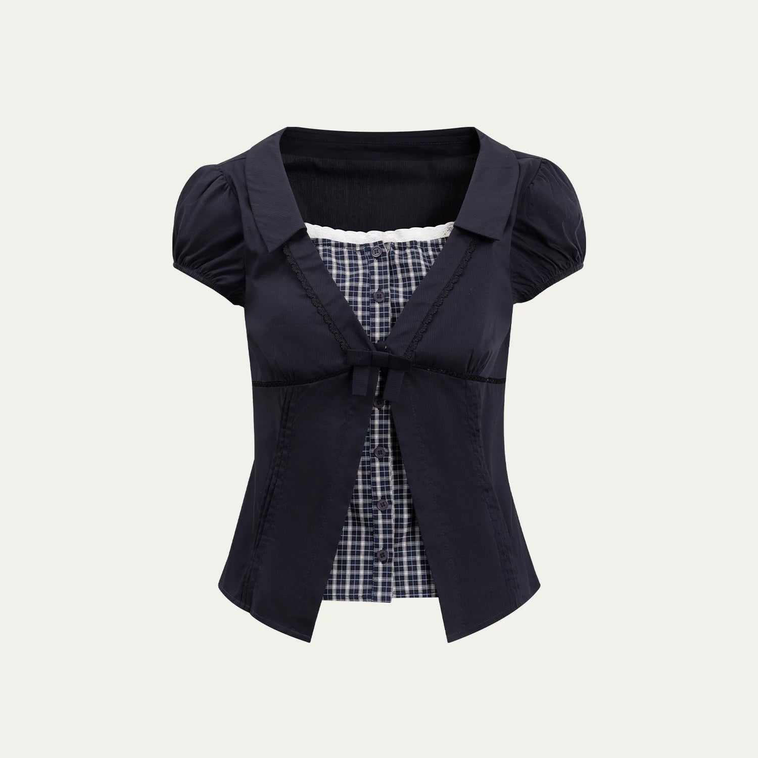 Floral Plaid Academy Layered Short Sleeve Shirt