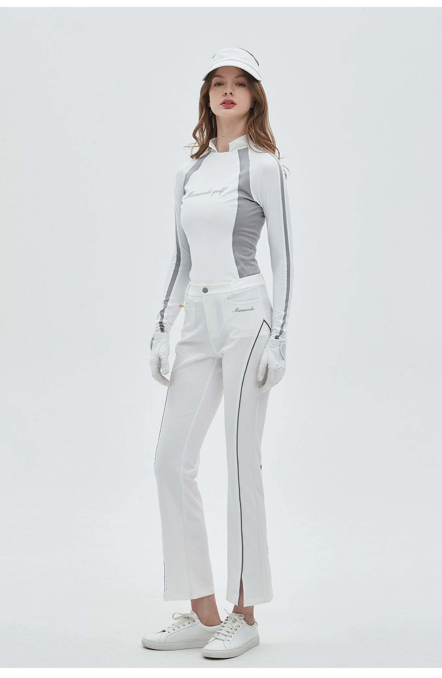 White Quick-dry Golf Turtleneck Top &amp; Trousers Set