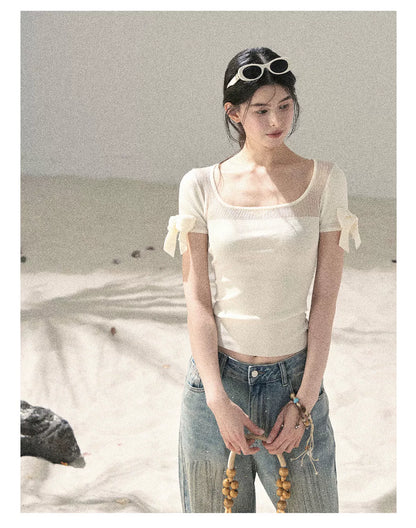Square Neck Cut-Out Slim Fit Knit Top