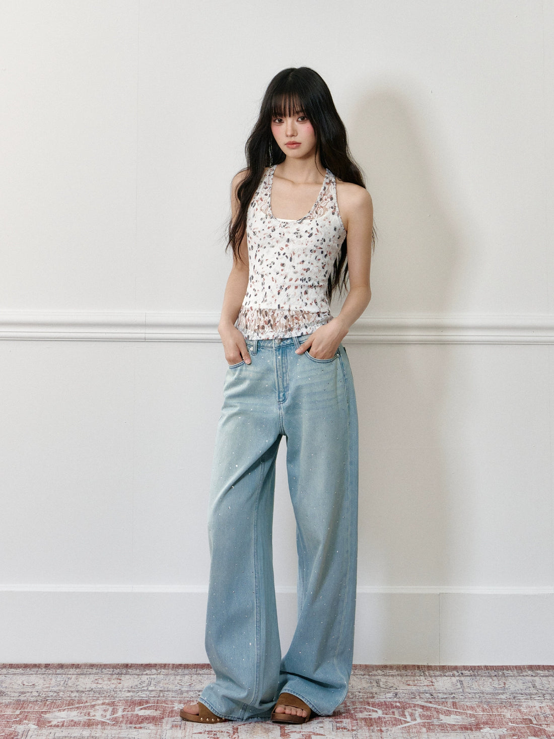 Two-piece Floral Lace Paneled Camisole