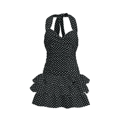 Black &amp; White Polka Dot One-piece Swimsuit
