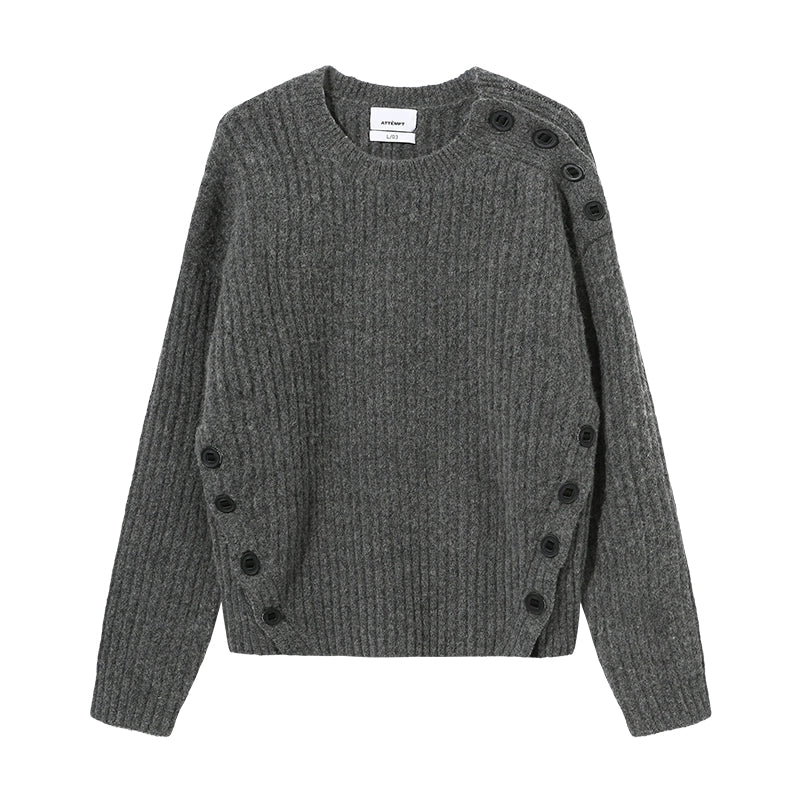 Mohair Wool Multi-Button Crewneck