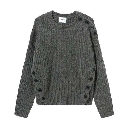 Mohair Wool Multi-Button Crewneck